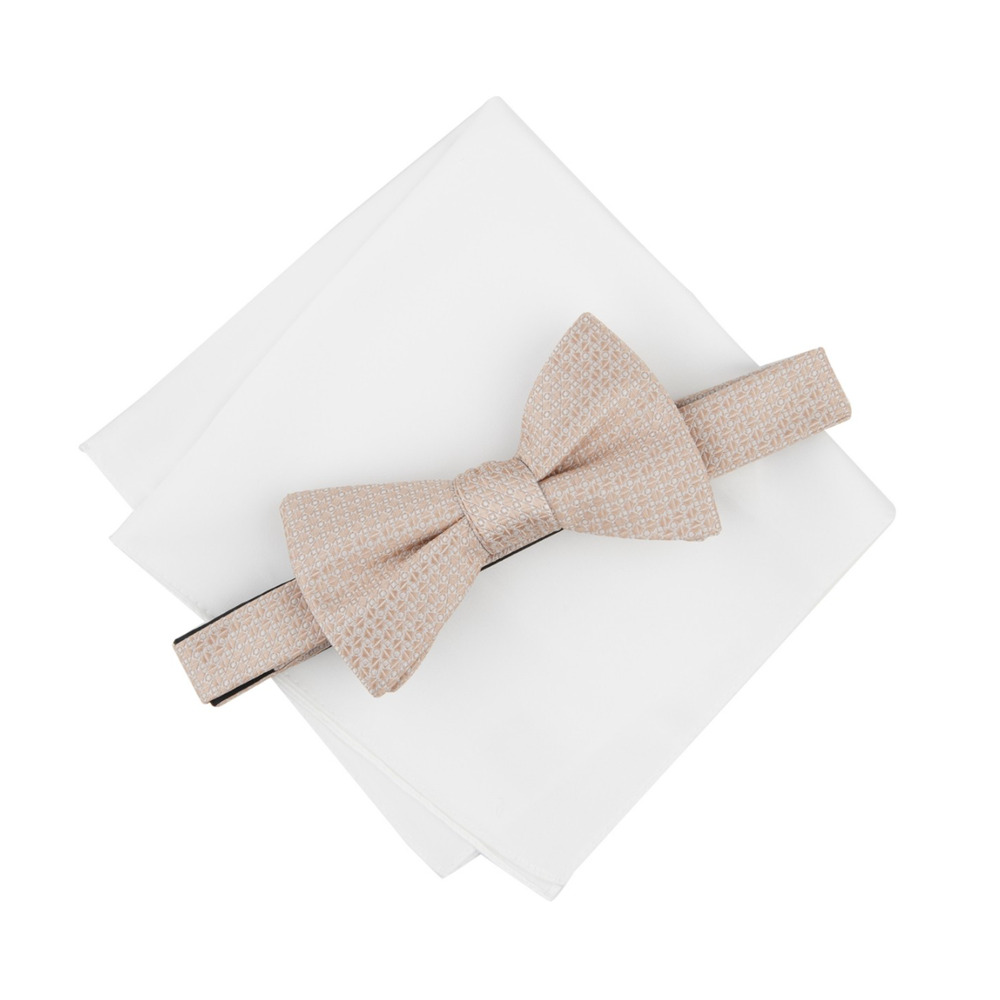 Alfani Men Dawson Textured Bow Tie & Solid Pocket Square Set Taupe